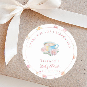 Tijd voor thee Elegante bloemige theepartij baby s Ronde Sticker
