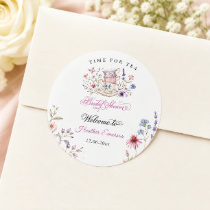 Tijd voor thee Elegante theekop Paars waterverf Ronde Sticker