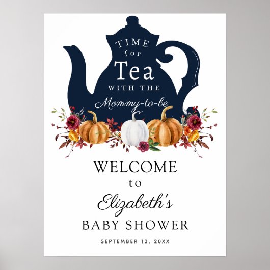 Tijd voor Thee Herfst Pompoen Baby Shower Welkom Poster (Voorkant)