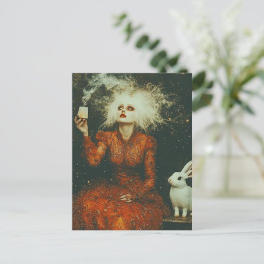 Tijd voor thee met het witte konijn briefkaart (Staand voorkant)