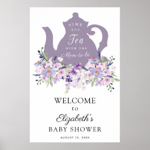Tijd voor Thee Paarse Baby Shower Welkomstbord Poster