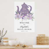 Tijd voor Thee Paarse Bruids-Shower Welkom Bord Poster (Keuken)