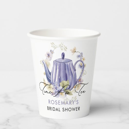 Tijd voor Thee Paarse Theepot Bruids-Shower Papieren Bekers (Voorkant)