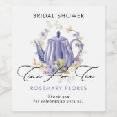 Tijd voor Thee Paarse Theepot Bruidsfeest Wijn Etiket (Enkel label)