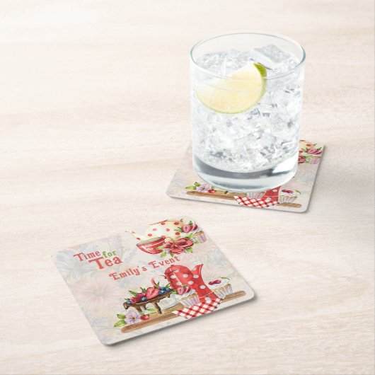Tijd voor thee!  Retro Afternoon Tea Party Kartonnen Onderzetters (Insitu)