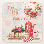 Tijd voor thee!  Retro Afternoon Tea Party Kartonnen Onderzetters (Voorkant)