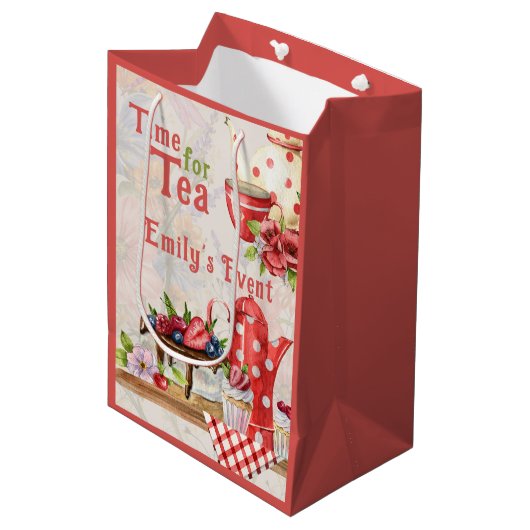 Tijd voor thee!  Retro Afternoon Tea Party Medium Cadeauzakje (Voorkant Gekanteld)