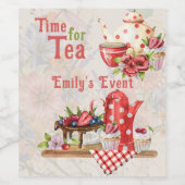 Tijd voor thee!  Retro Afternoon Tea Party Wijn Etiket (Enkel label)