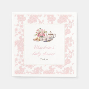 Tijd voor Thee Roze bloemen Toile Baby Shower Servet