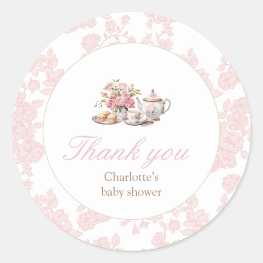 Tijd voor Thee Roze Bloemstuk Sticker (Voorkant)