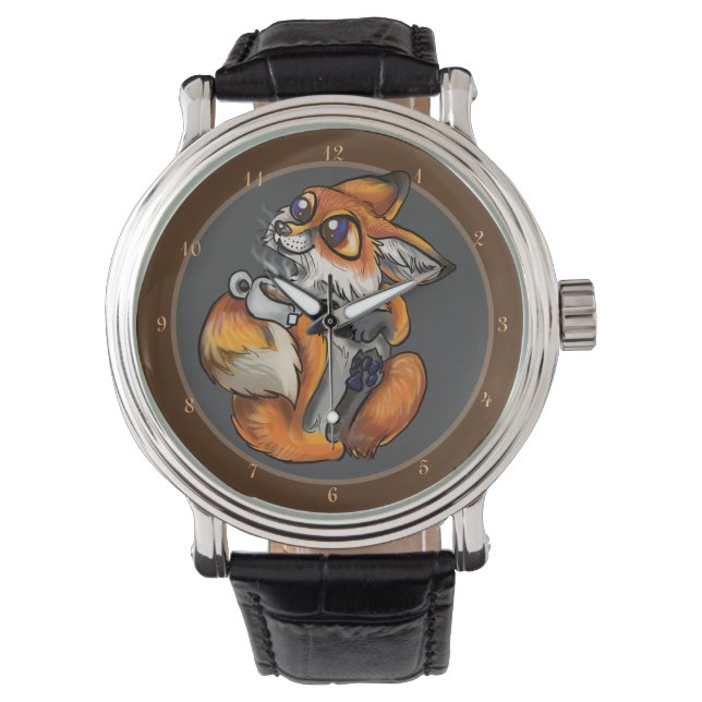 Tijd voor thee, schattige vos horloge (Voorkant)