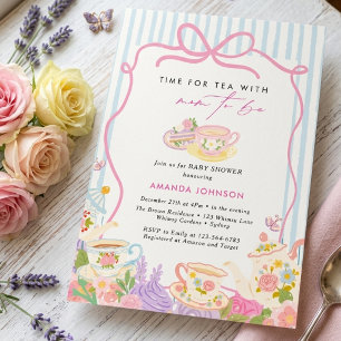 Tijd voor thee Theepotten en Kopjes baby shower Kaart