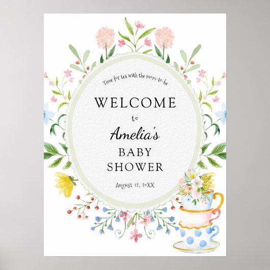 Tijd voor theebloem Baby shower Poster (Voorkant)