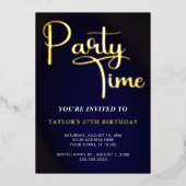 tijd voor Vieren verjaardag in Blauw en Folie Uitnodiging (Voorkant)