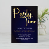 tijd voor Vieren verjaardag in Blauw en Folie Uitnodiging (Staand Voorkant)