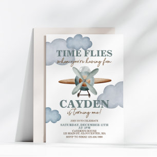 Tijd voor vliegvliegen vliegtuig eerste geboorte kaart