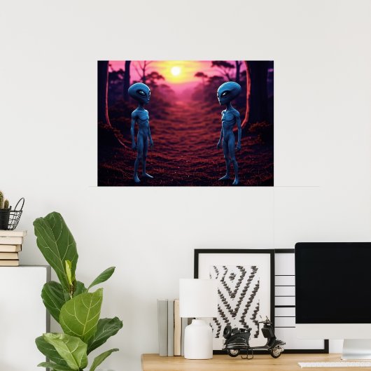 Tijd voor vrienden AI Alien Kunst Poster (Thuiskantoor)