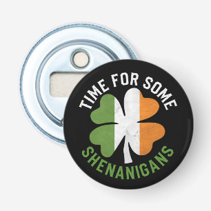 Tijd voor wat kattenkwaad Klaver St. Patrick's Dag Button Flesopener