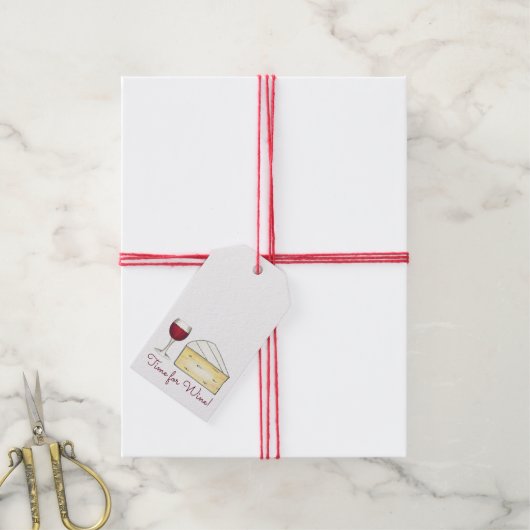 Tijd voor wijn rode wijn + brie Label voor kaasres Cadeaulabel (Met Touw)