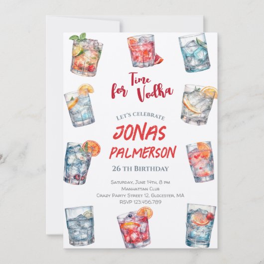 Tijd voor wodka, uitnodiging voor volwassen verjaa (Voorkant)