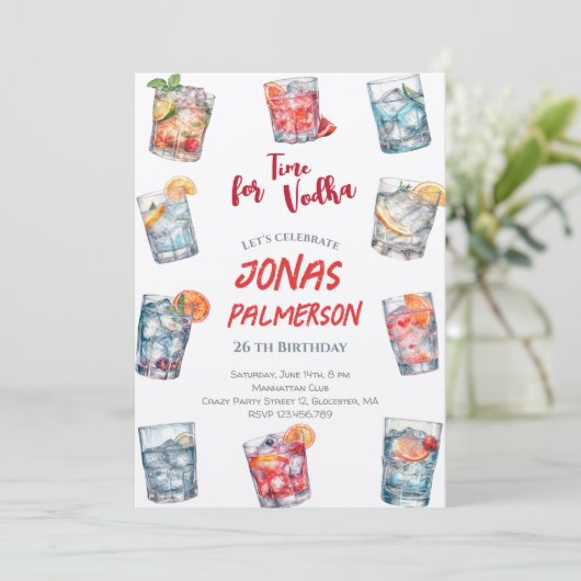 Tijd voor wodka, uitnodiging voor volwassen verjaa (Staand voorkant)
