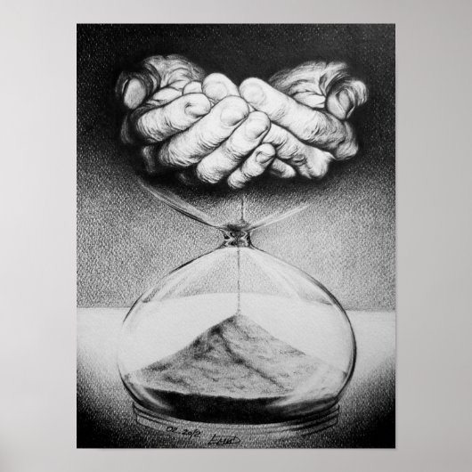 Tijd Zandloper handen Potlood tekening Surrealisme Poster (Voorkant)