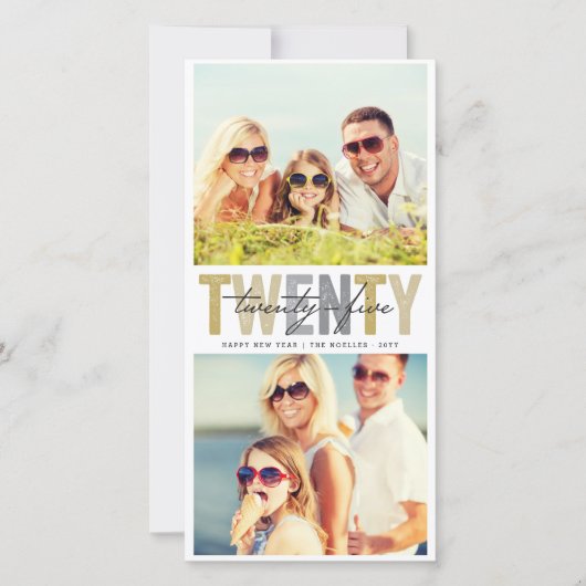 Tijdbalk Vet Goud 2025 Nieuwjaar 2 Foto Collage Feestdagenkaart (Voorkant)