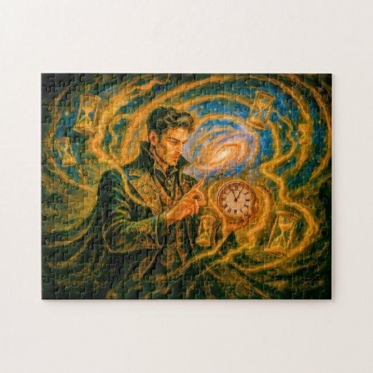 Tijdbogende magiër in betoverd olieschilderij legpuzzel (Horizontaal)