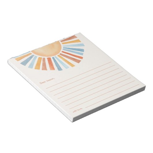 Tijdcapsule Boho zonneschijn zon geel blauw Notitieblok (Schuin)