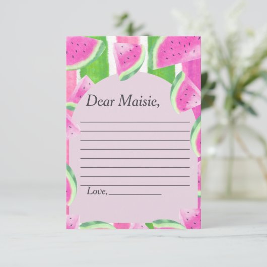 Tijdcapsule Gedicht Roze Watermeloen Reactiekaar Kaart (Staand voorkant)