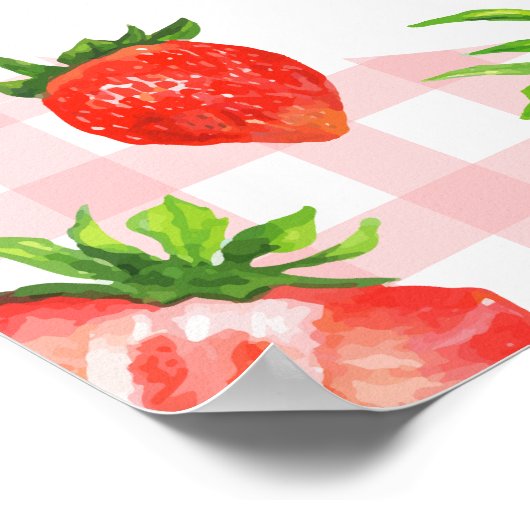 Tijdcapsule | Roze aardbei Gingham Verjaardag Poster (Hoek)