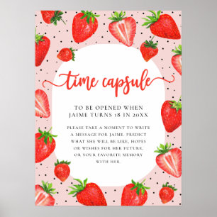 Tijdcapsule   Roze Aardbei Verjaardag Poster