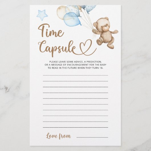 Tijdcapsule Teddy Bear Baby shower (Voorkant)