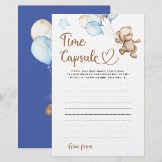 Tijdcapsule Teddy Bear Baby shower (Voorkant / Achterkant)