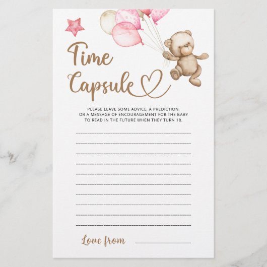 Tijdcapsule teddybeer baby shower spel (Voorkant)