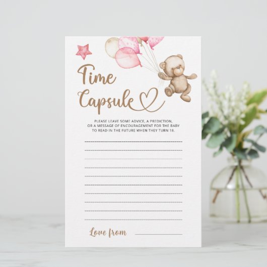 Tijdcapsule teddybeer baby shower spel (Staand voorkant)