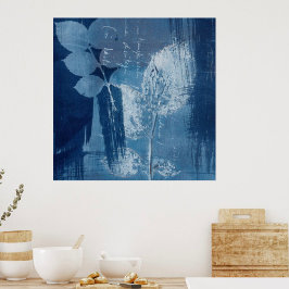 Tijdelijk abstract-blauw-schoudercyanotype poster