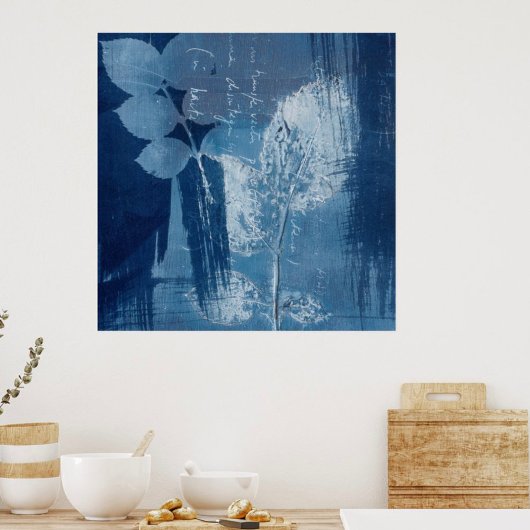 Tijdelijk abstract-blauw-schoudercyanotype poster