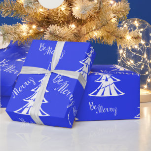 Tijdelijk blauw en wit kerstfeest cadeaupapier
