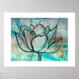 Tijdelijk Blauwe Aquarel Bloem Elegante Artistieke Poster