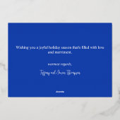 Tijdelijk blij blauw en wit echt folie feestdagenkaart (Achterkant)