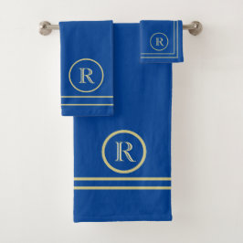 Tijdelijk Elegant blauw uniek monogram Bad Handdoek