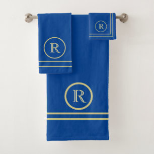 Tijdelijk Elegant blauw uniek monogram Bad Handdoek