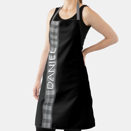 Tijdelijk gepersonaliseerd zwart wit schort (Insitu)