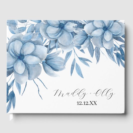 Tijdelijk Grijs Blauw Bloem Bruiloft Gastenboek (Voorkant)