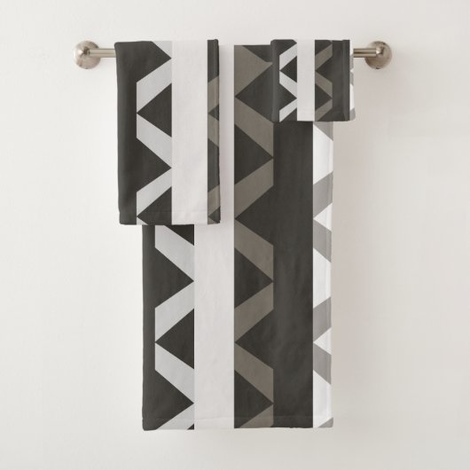Tijdelijk grijs wit driehoekje stripe patroon bad handdoek (Insitu)
