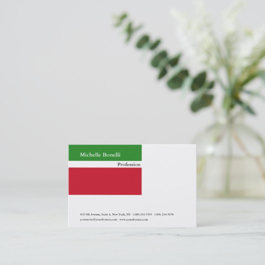 Tijdelijk groen rood wit minimalistisch modern visitekaartje (Staand voorkant)