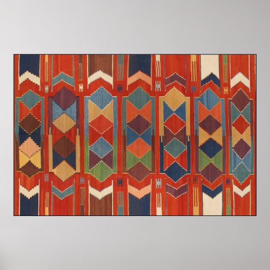 Tijdelijk Kilim Pattern Oranje Blue Green Poster (Voorkant)
