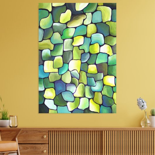 Tijdelijk minimalisme groen artdeco-patroon canvas afdruk (Insitu (Woonkamer))