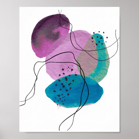 Tijdelijk modern Abstract kunstzwart Paars Blauwgr Poster (Voorkant)
